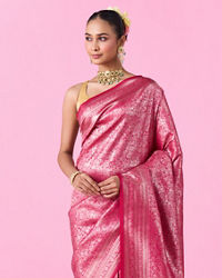 Mohey Women Dazzling Festive Pink Banarasi Saree