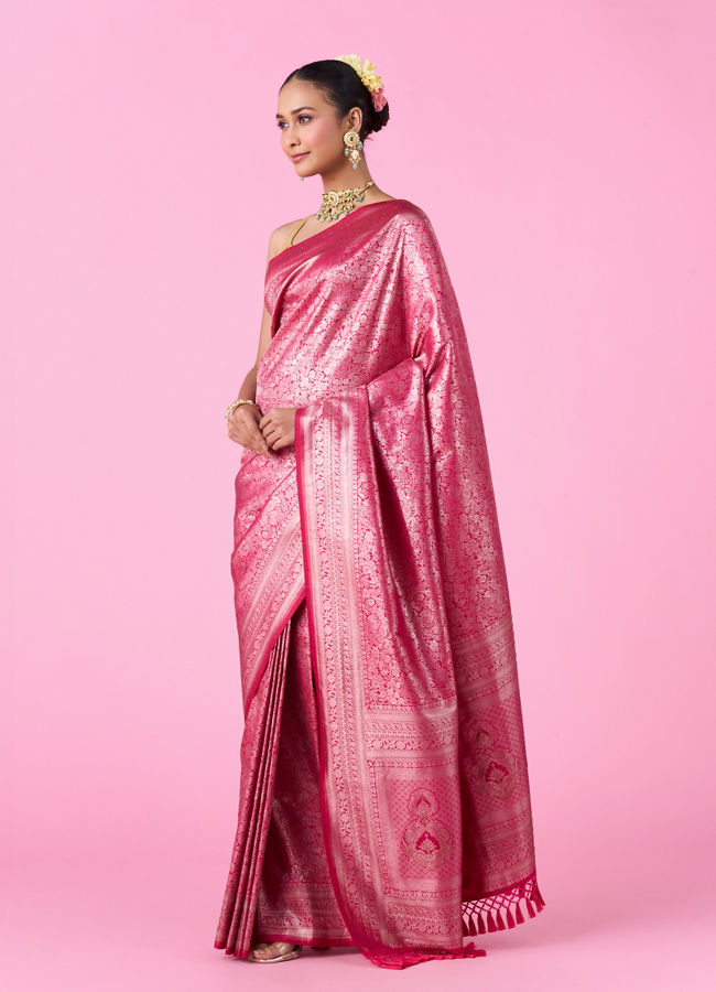 Mohey Women Dazzling Festive Pink Banarasi Saree