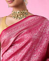 Mohey Women Dazzling Festive Pink Banarasi Saree