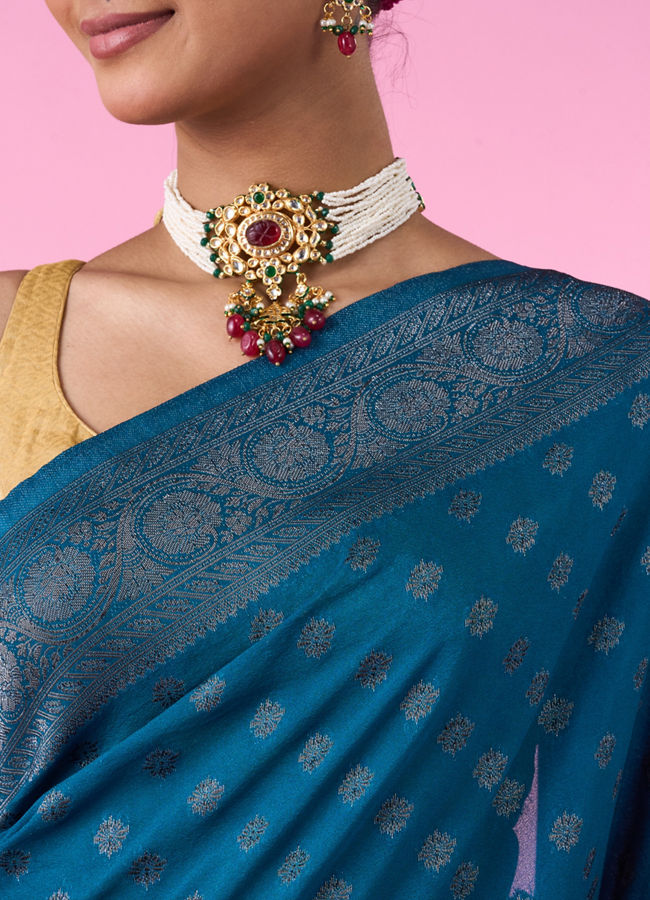 Mohey Women Blue Elegance Banarasi Saree