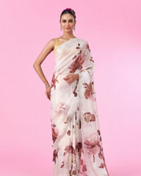 Mohey Women Elegant Brown Organza Saree