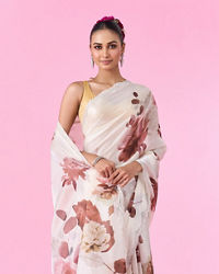 Mohey Women Elegant Brown Organza Saree