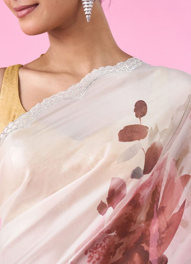 Mohey Women Elegant Brown Organza Saree