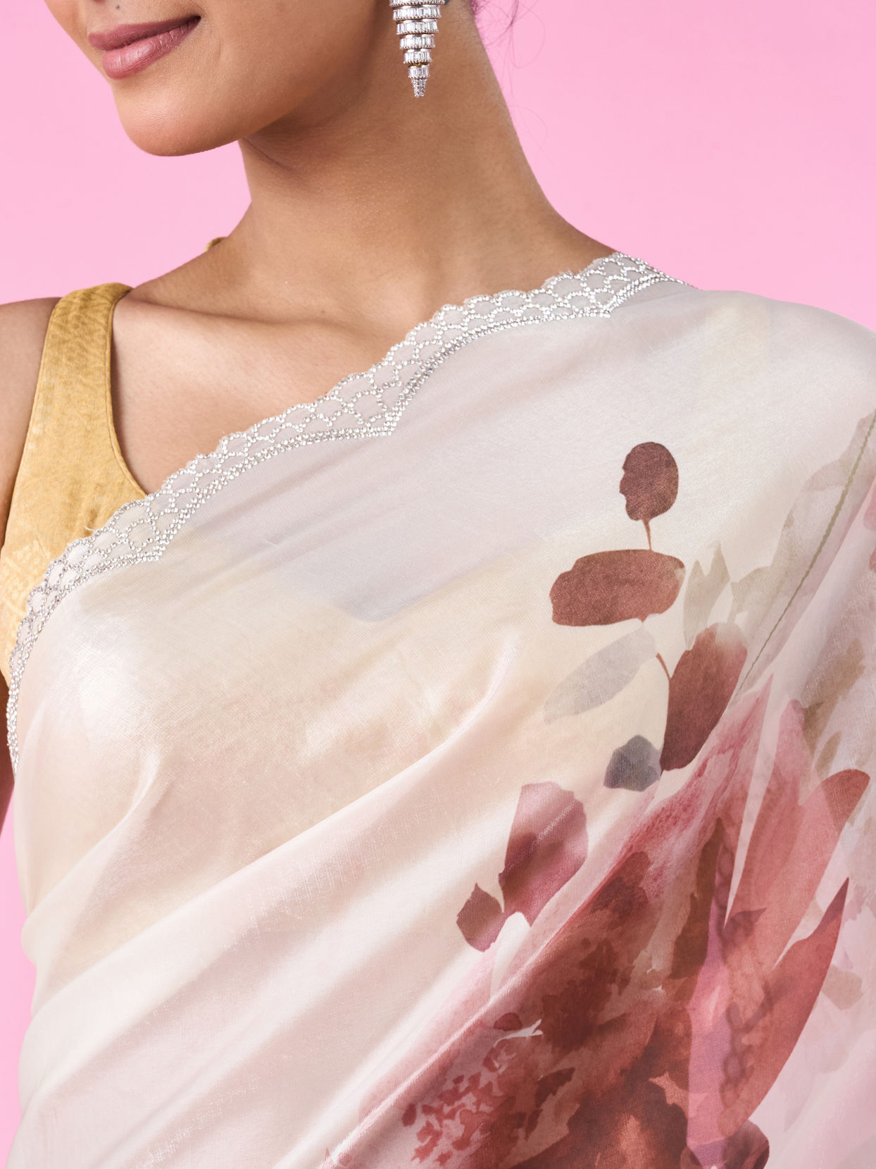 Mohey Women Elegant Brown Organza Saree