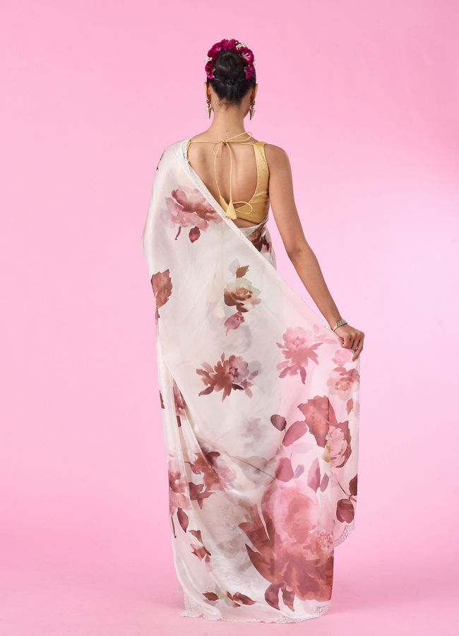 Mohey Women Elegant Brown Organza Saree