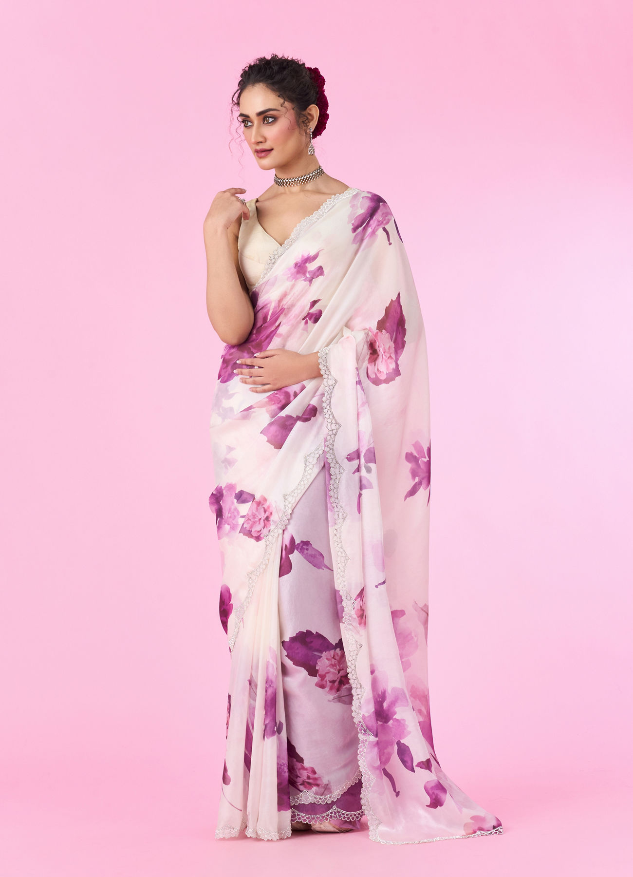 Mohey Women Purple Party Wear Saree