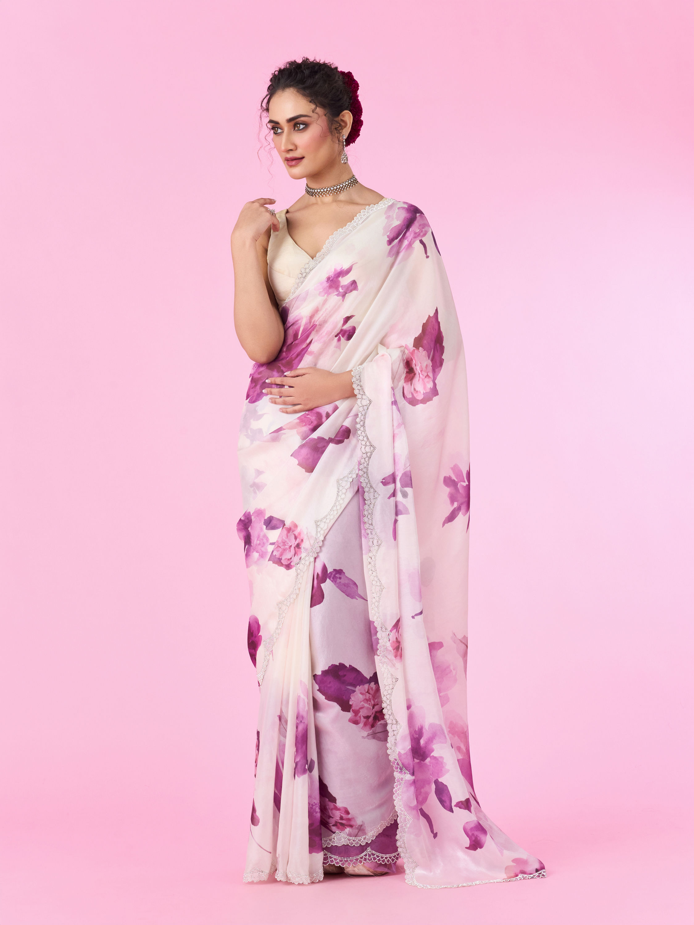 Mohey Women Purple Party Wear Saree