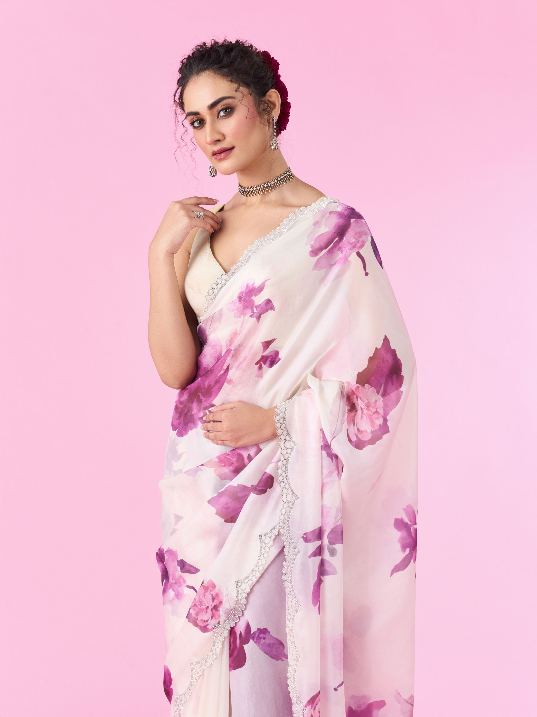 Mohey Women Purple Party Wear Saree