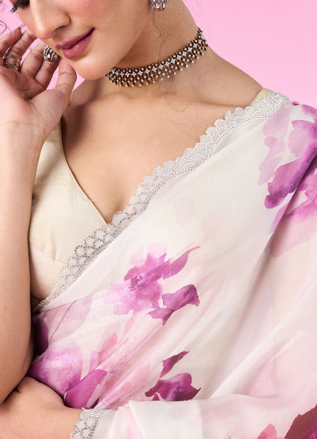 Mohey Women Purple Party Wear Saree