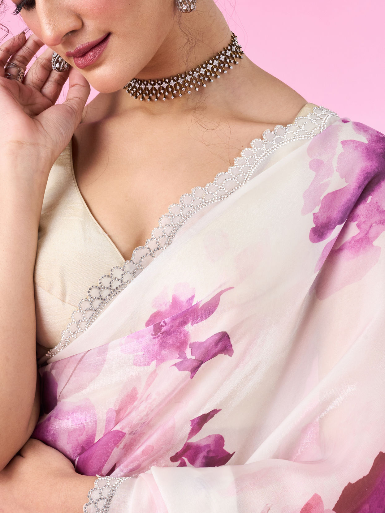 Mohey Women Purple Party Wear Saree