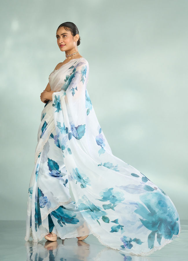 Mohey Women Enchanting Azure Organza Saree