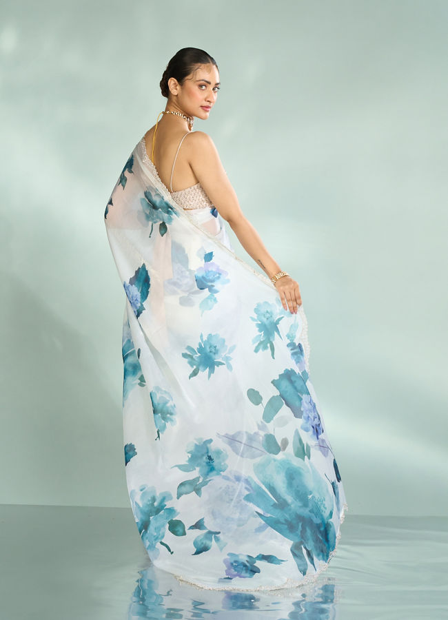 Mohey Women Enchanting Azure Organza Saree