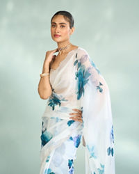 Mohey Women Enchanting Azure Organza Saree
