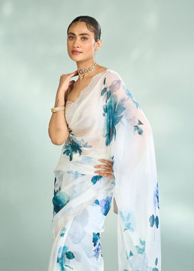 Mohey Women Enchanting Azure Organza Saree