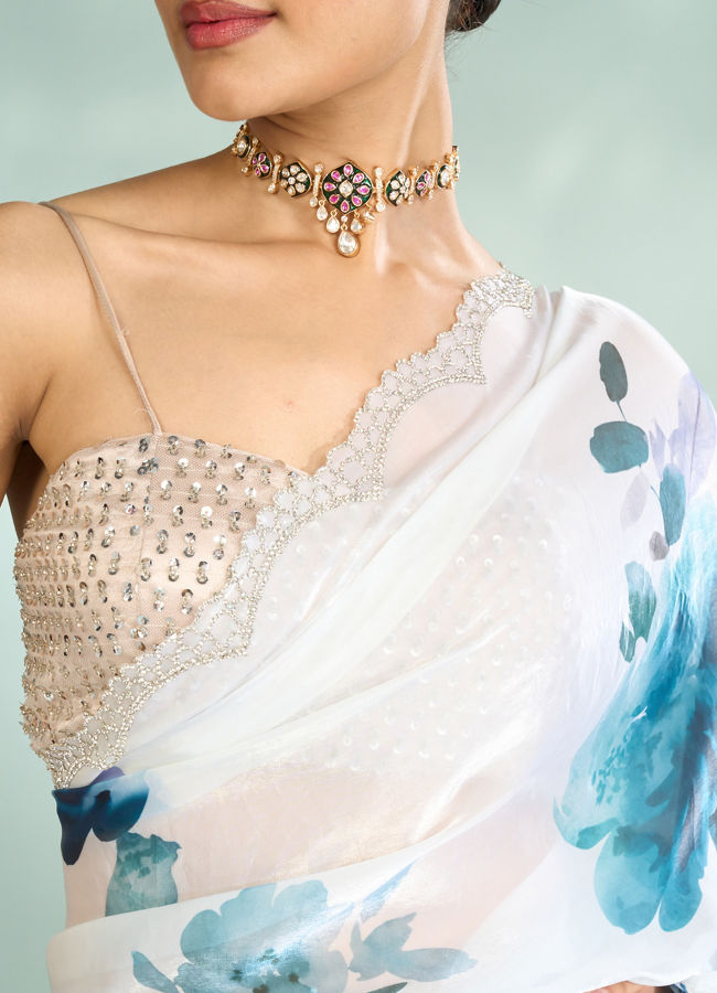Mohey Women Enchanting Azure Organza Saree