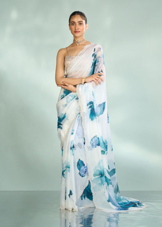 Mohey Women Enchanting Azure Organza Saree
