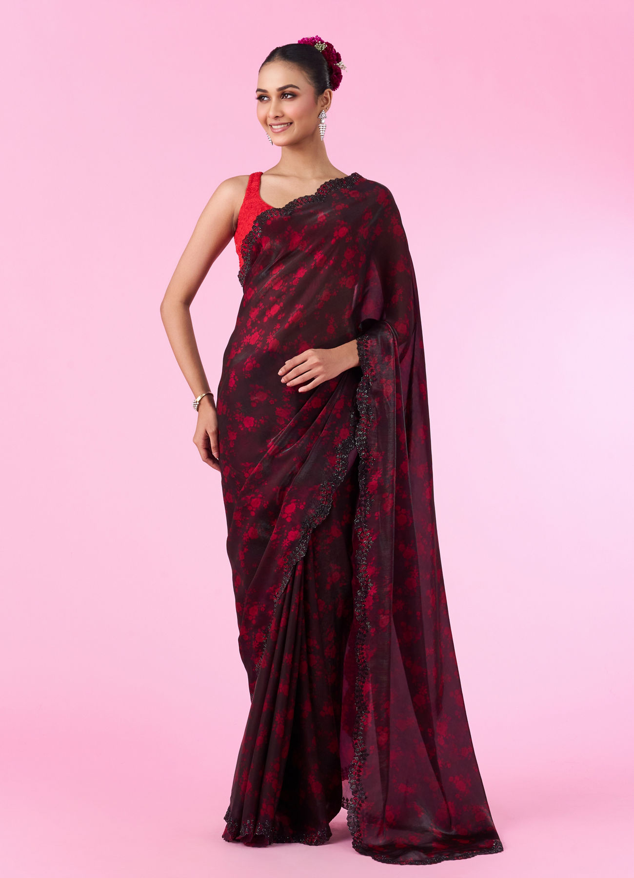 Mohey Women Pink Allure Organza Saree