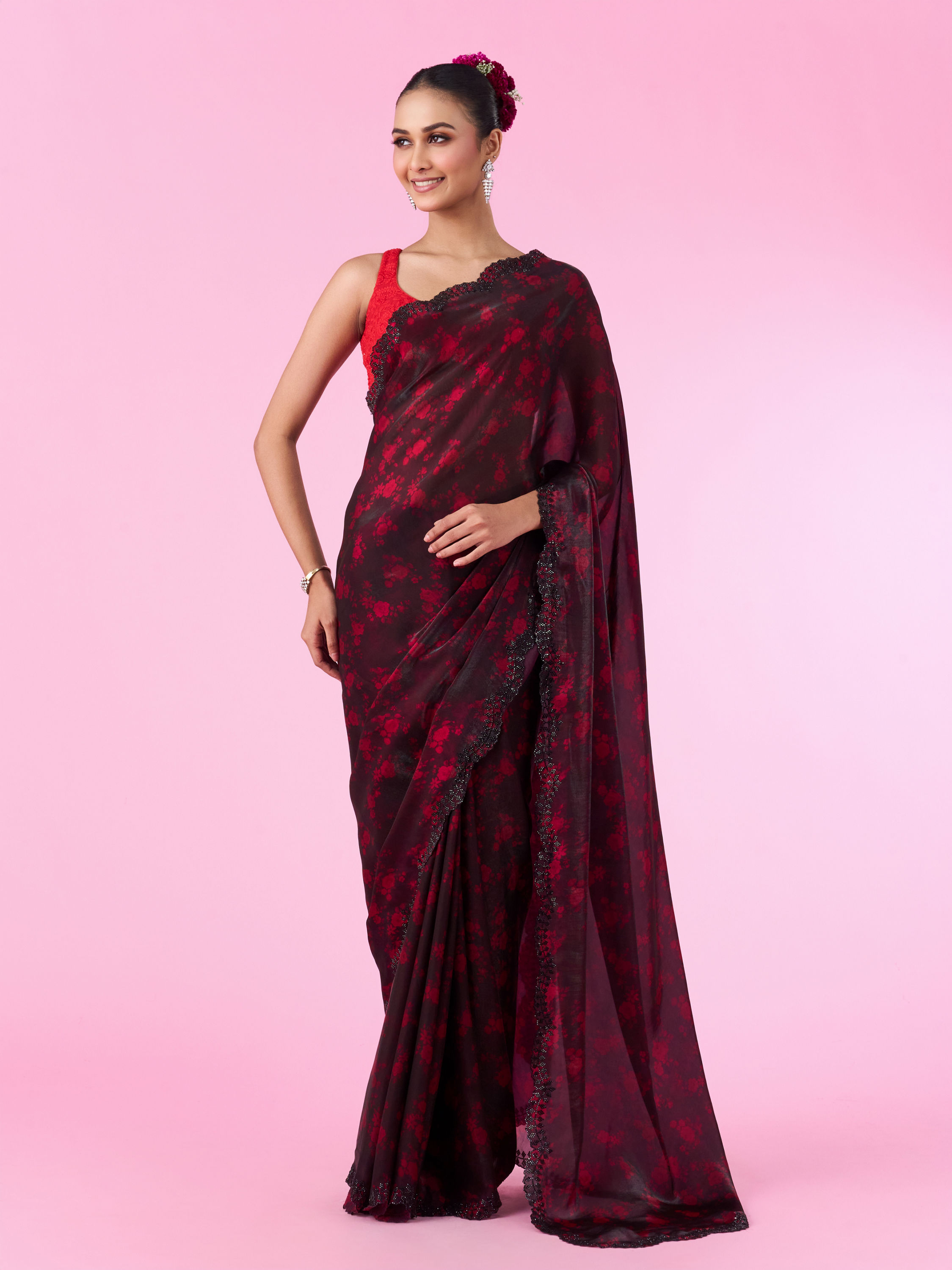 Mohey Women Pink Allure Organza Saree