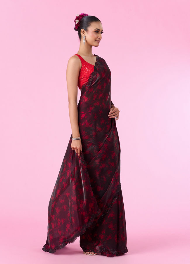 Mohey Women Pink Allure Organza Saree