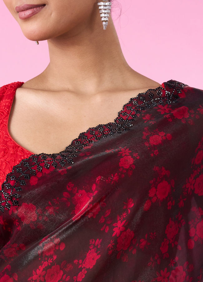 Mohey Women Pink Allure Organza Saree