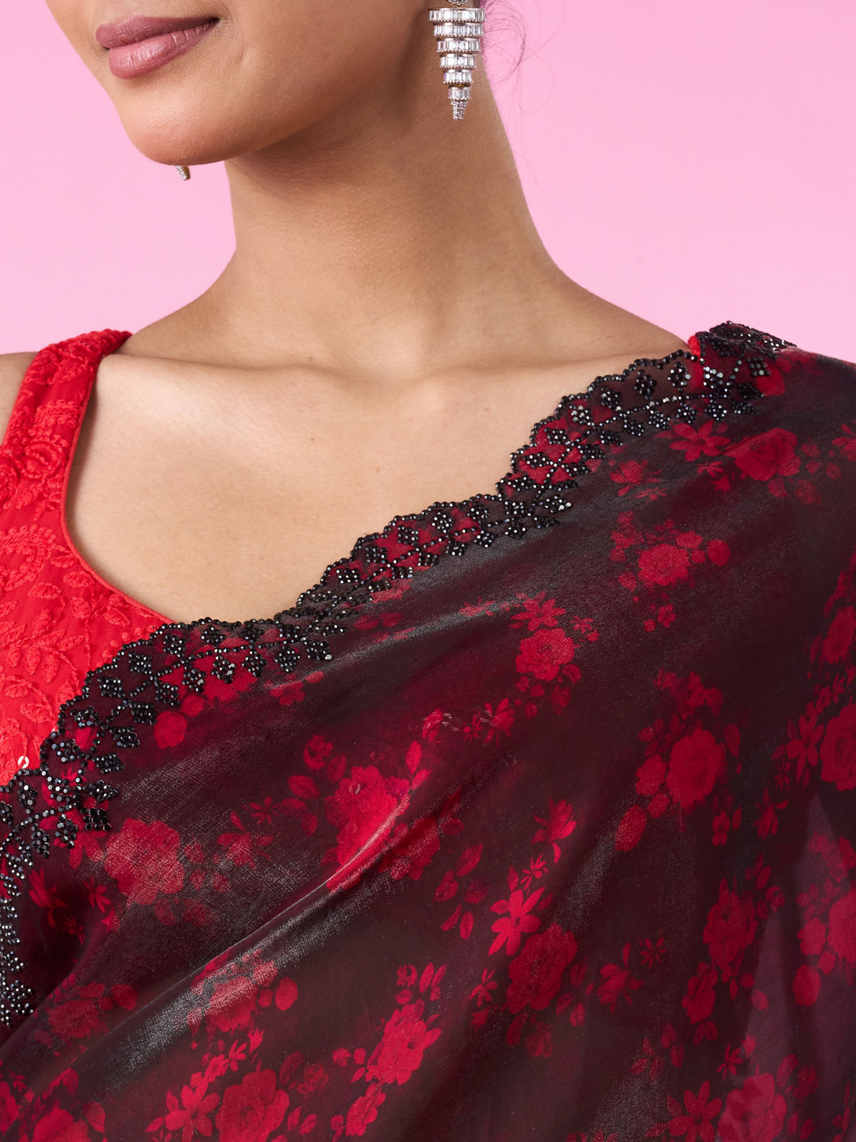 Mohey Women Pink Allure Organza Saree