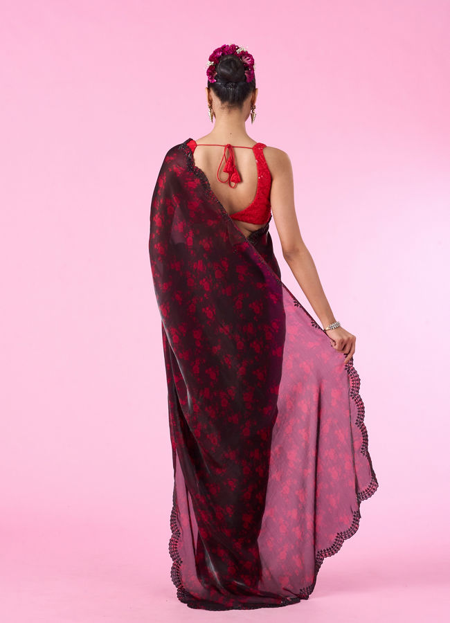 Mohey Women Pink Allure Organza Saree