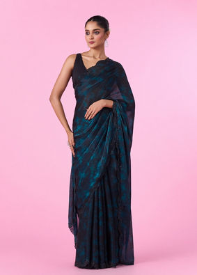 Mohey Women Elegant Blue Organza Saree