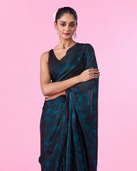 Mohey Women Elegant Blue Organza Saree