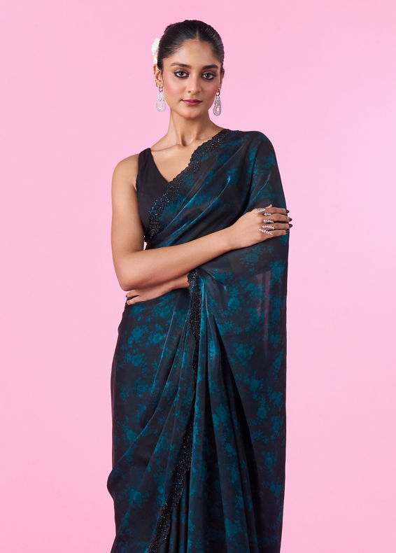 Mohey Women Elegant Blue Organza Saree
