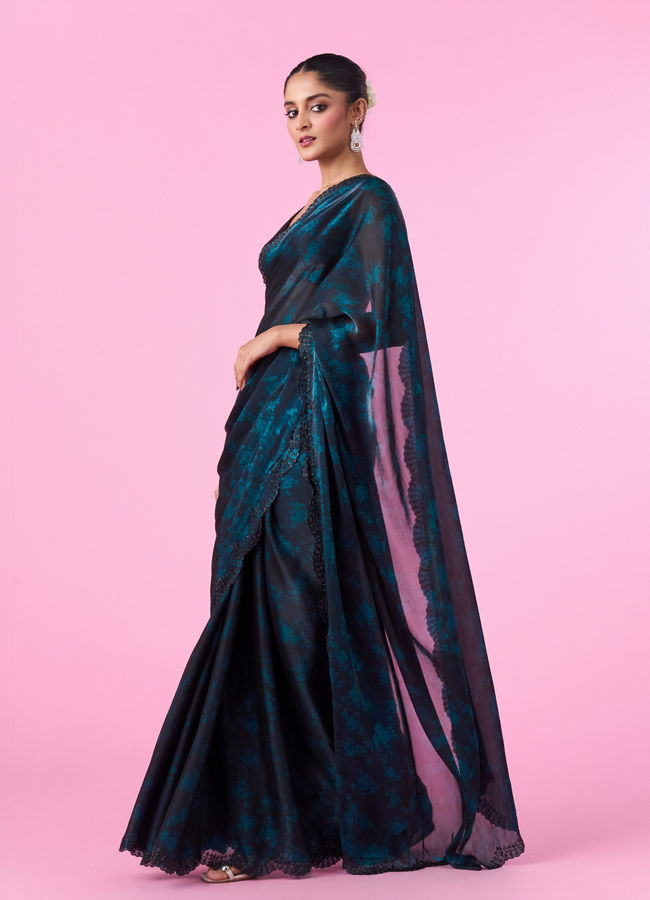 Mohey Women Elegant Blue Organza Saree