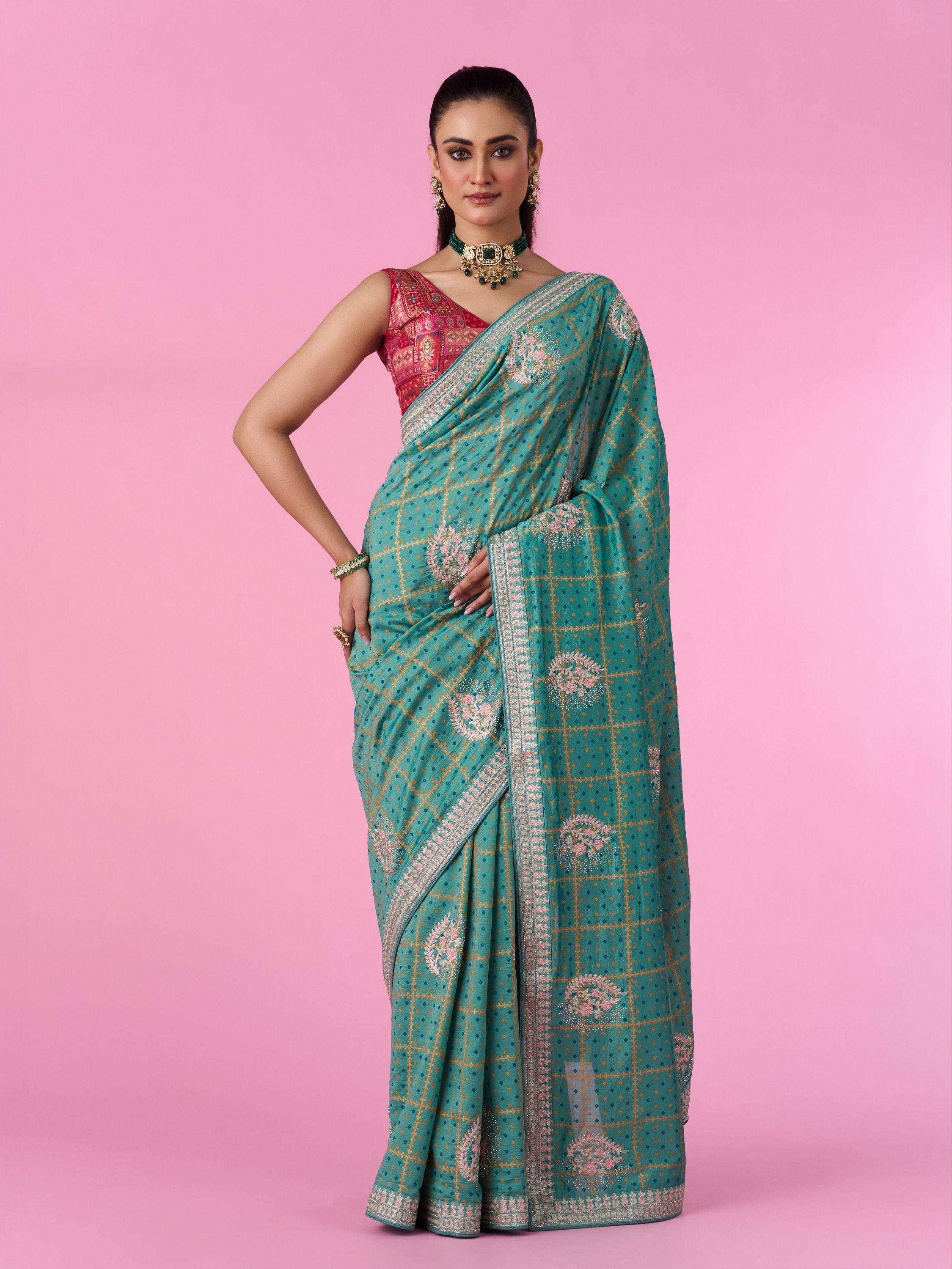 Mohey Women Sea Green Elegance Saree