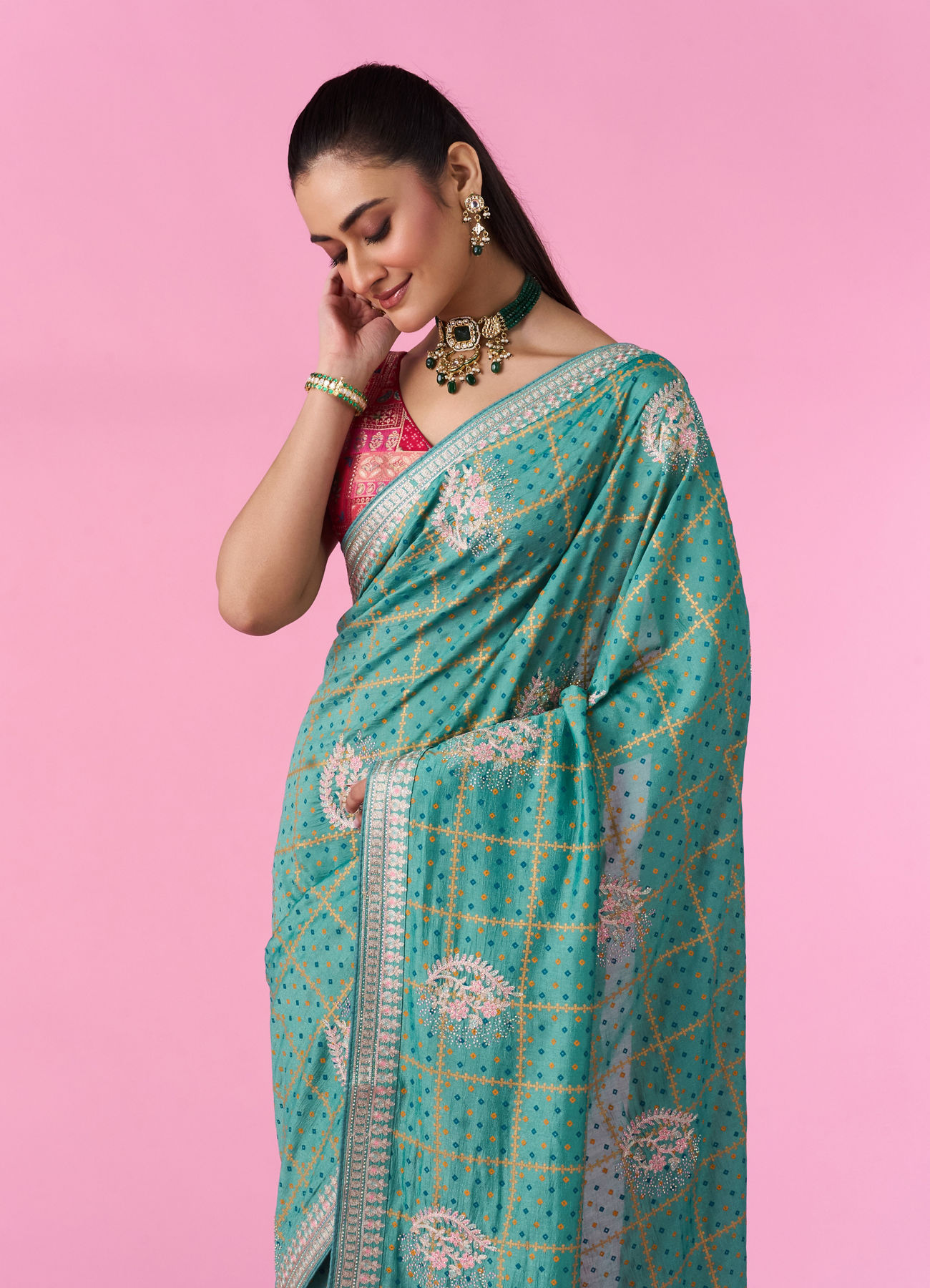 Mohey Women Sea Green Elegance Saree