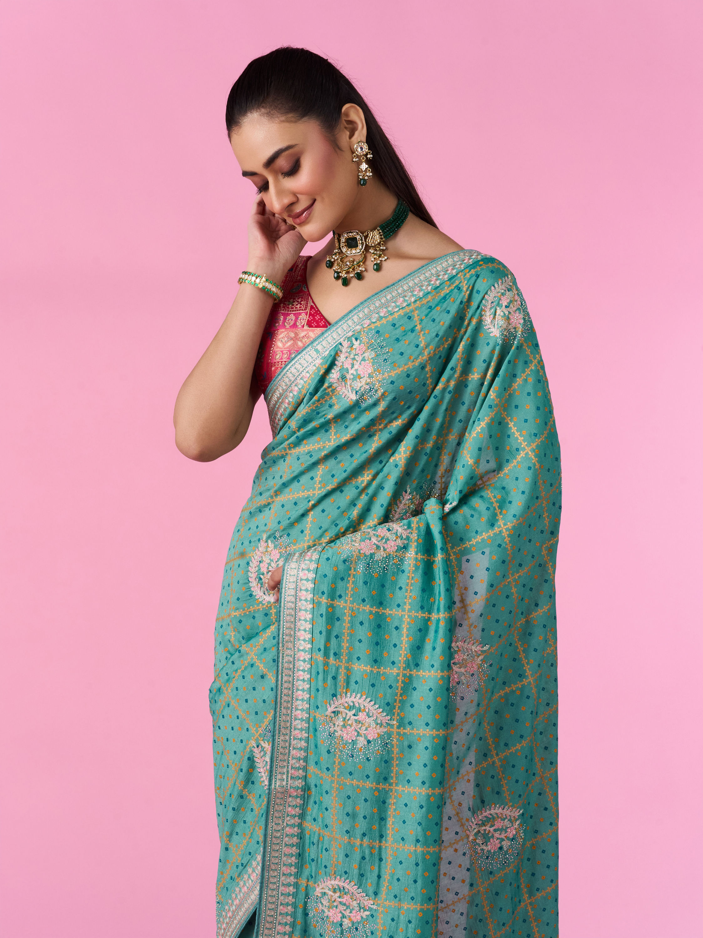 Mohey Women Sea Green Elegance Saree