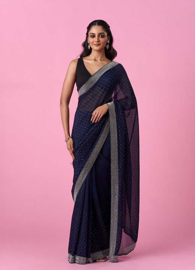 Mohey Women Indigo Organza Elegance Saree