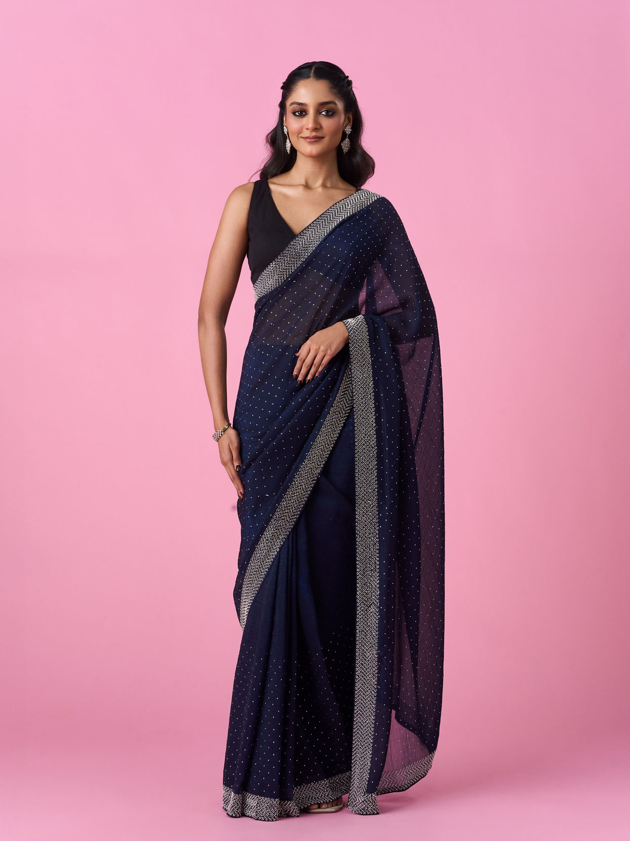 Mohey Women Indigo Organza Elegance Saree