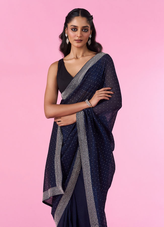 Mohey Women Indigo Organza Elegance Saree