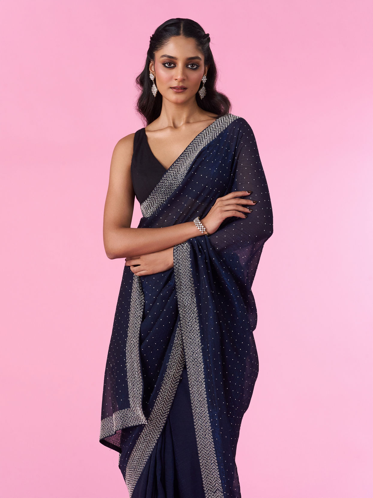 Mohey Women Indigo Organza Elegance Saree
