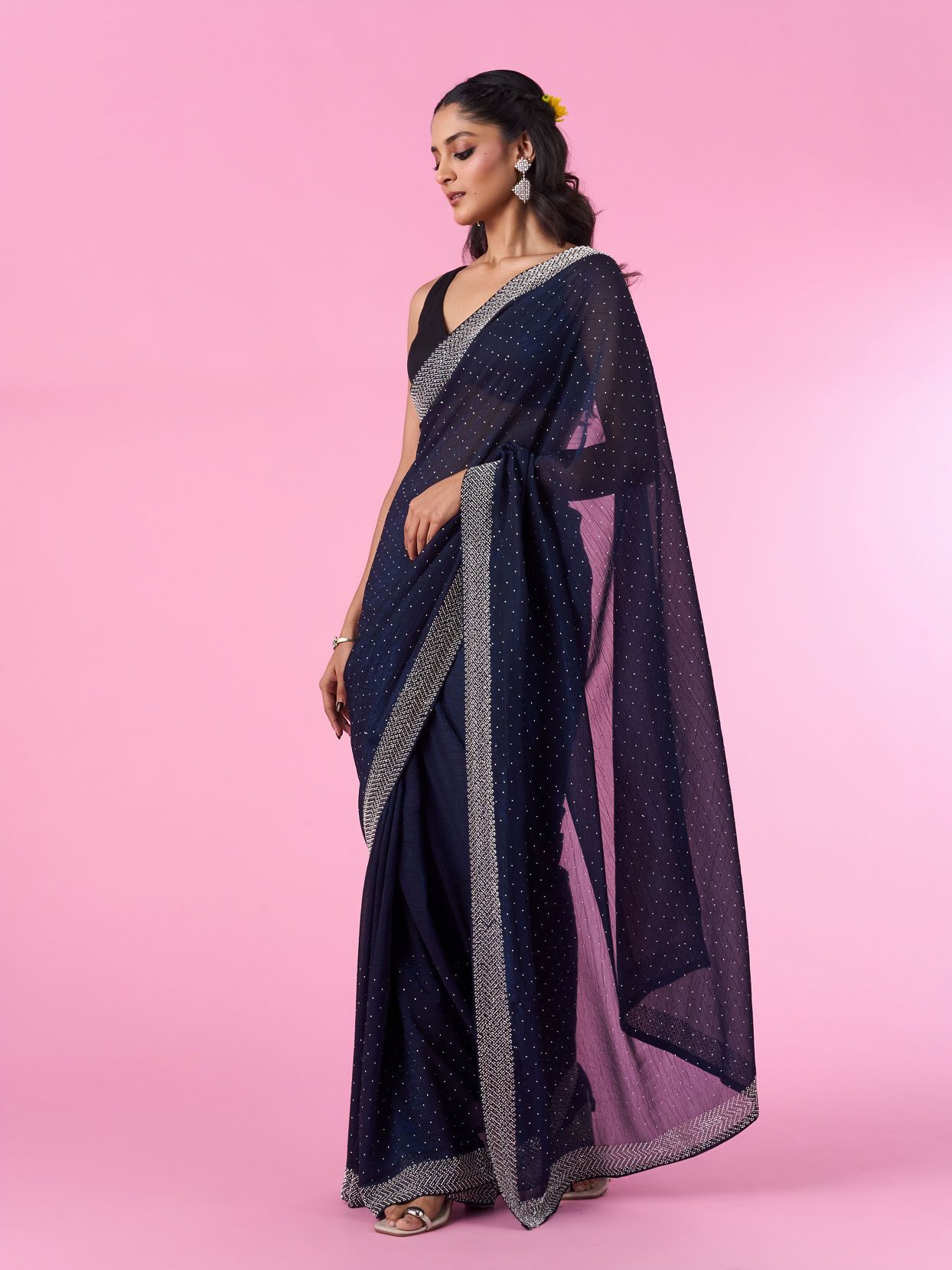 Mohey Women Indigo Organza Elegance Saree