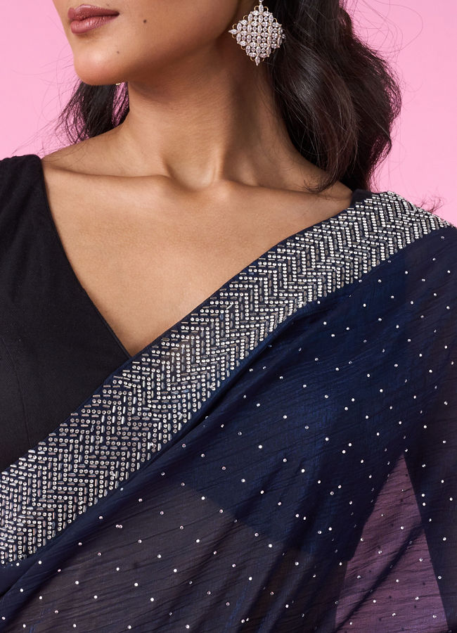 Mohey Women Indigo Organza Elegance Saree