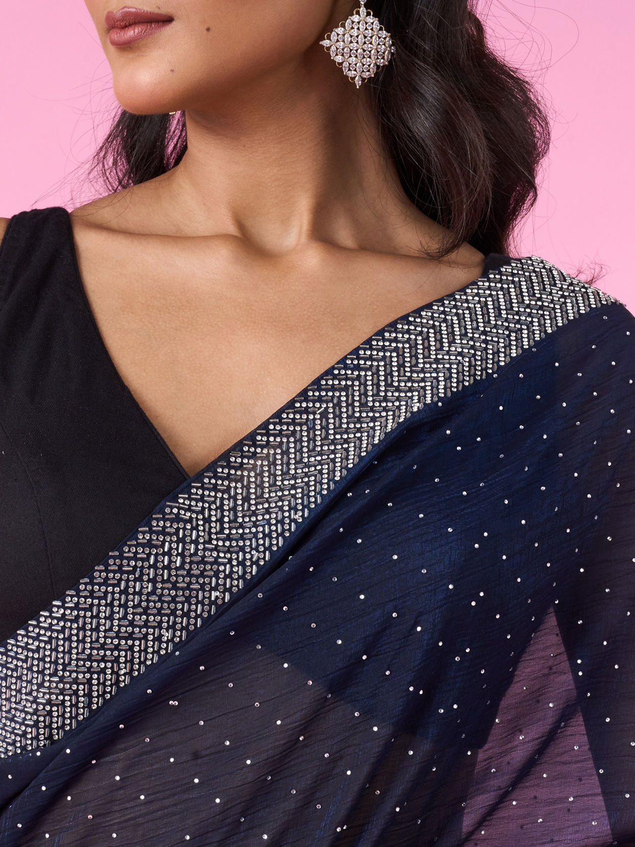 Mohey Women Indigo Organza Elegance Saree
