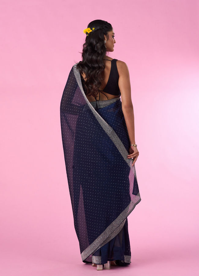Mohey Women Indigo Organza Elegance Saree