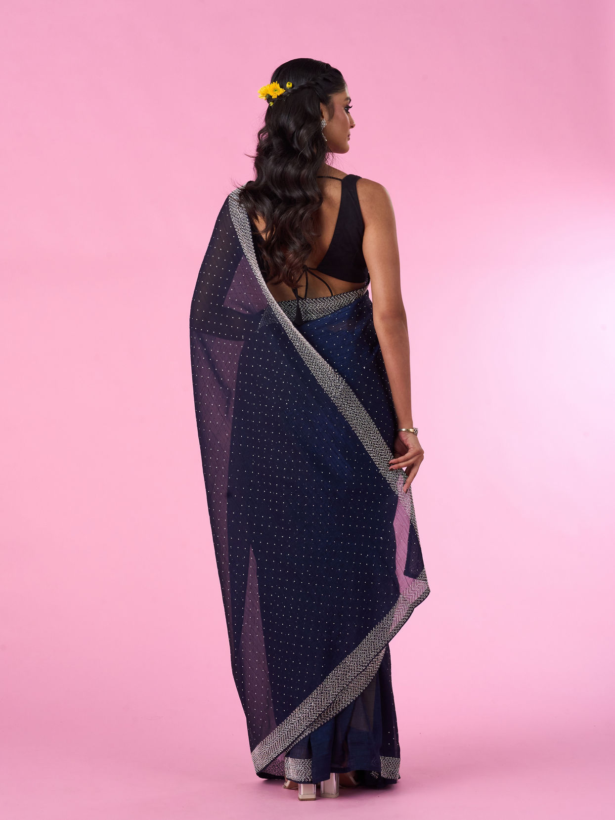 Mohey Women Indigo Organza Elegance Saree