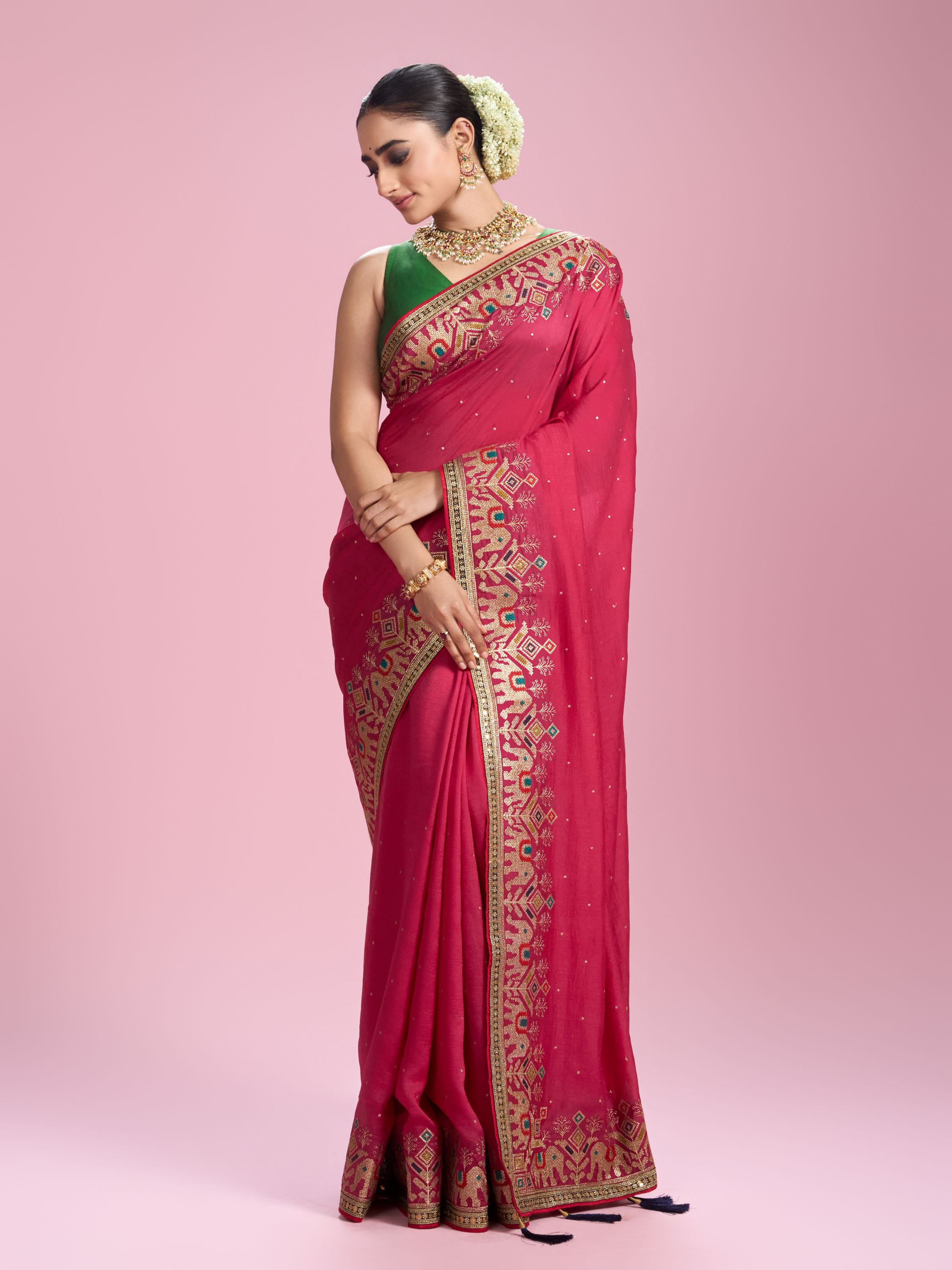 Mohey Women Radiant Pink Elegance Saree