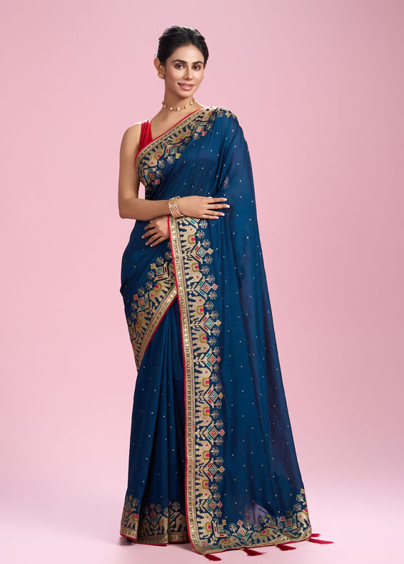Mohey Women Royal Blue Elegance Saree