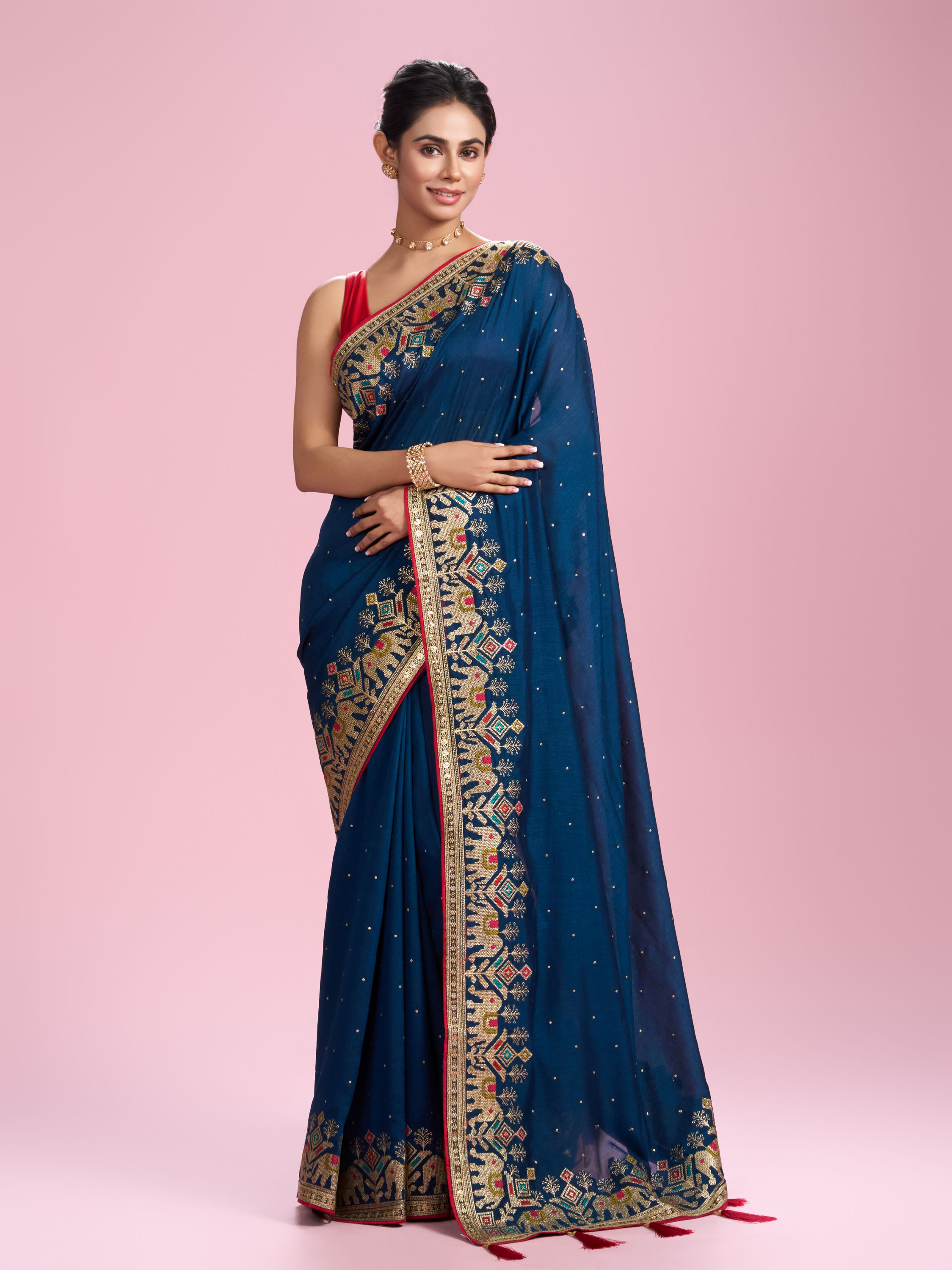 Mohey Women Royal Blue Elegance Saree