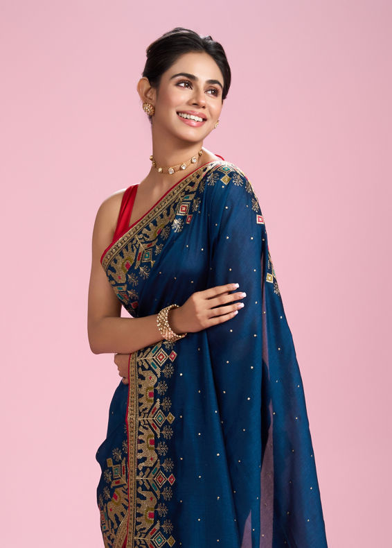 Mohey Women Royal Blue Elegance Saree