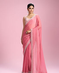 Mohey Women Pink Organza Elegance Saree