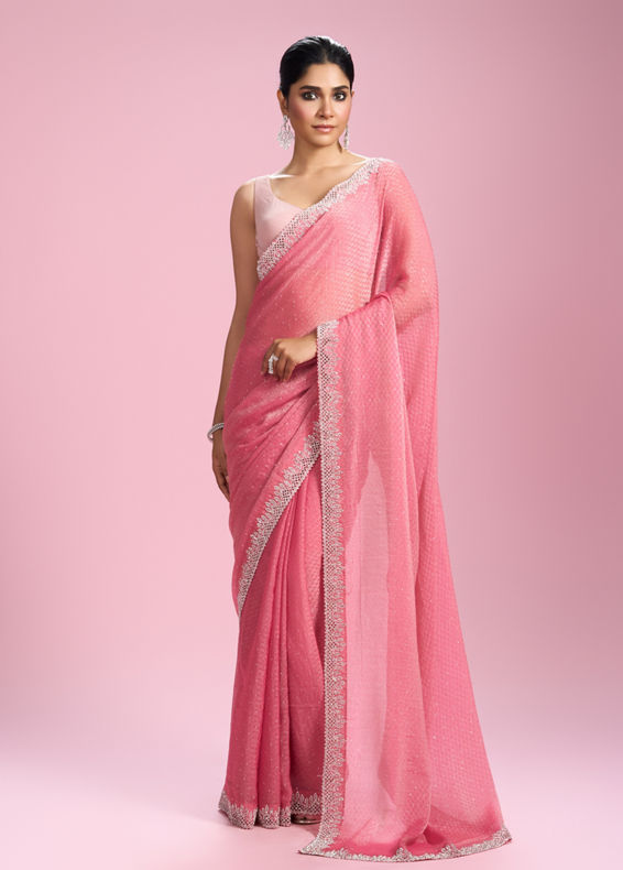 Mohey Women Pink Organza Elegance Saree