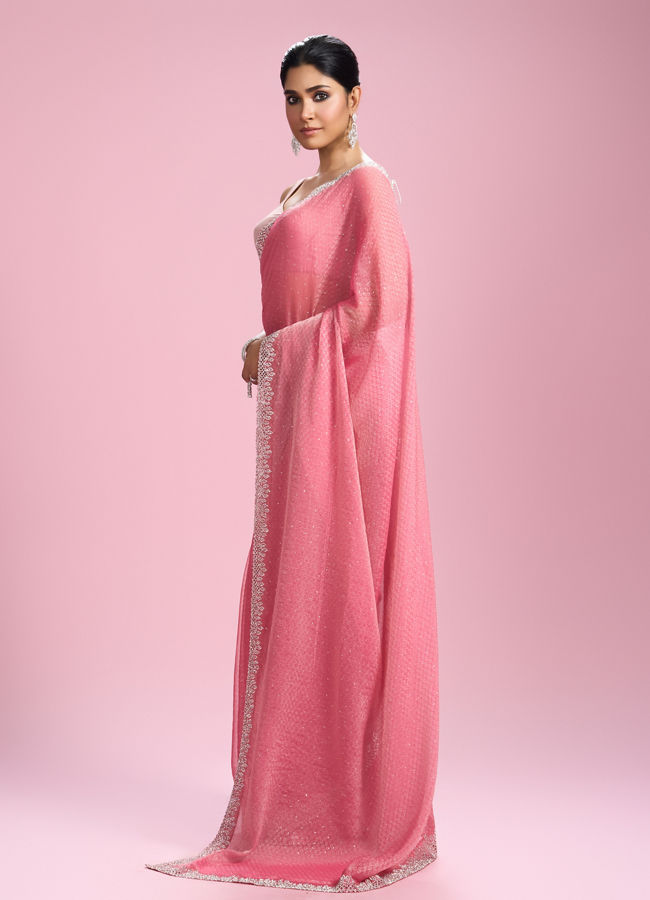 Mohey Women Pink Organza Elegance Saree