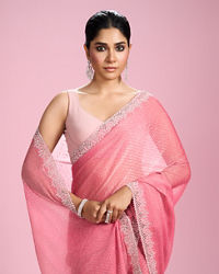 Mohey Women Pink Organza Elegance Saree